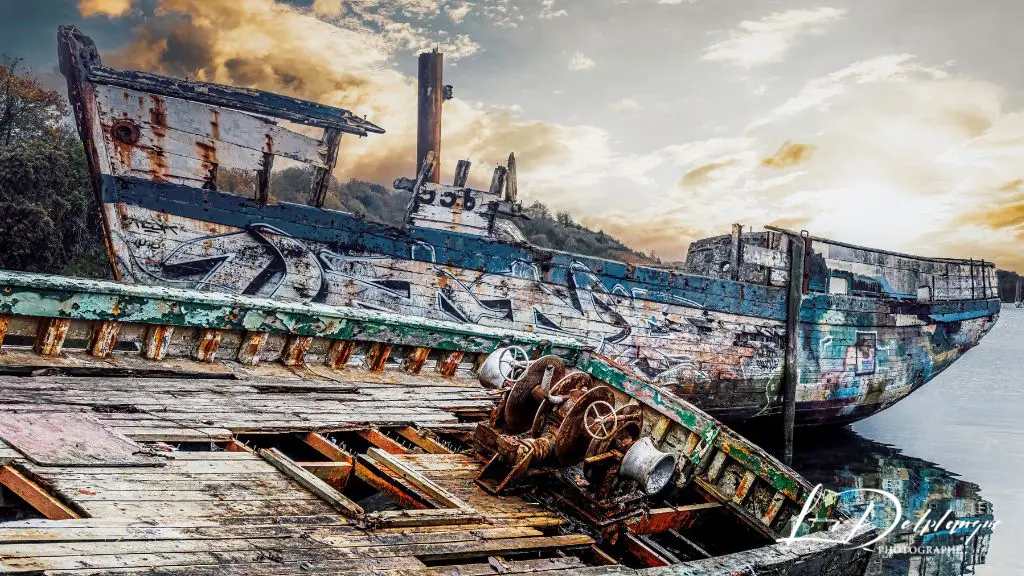 Épaves de bateaux à Quelmer, Bretagne, La Passagère, Ondine et Philippe Martine