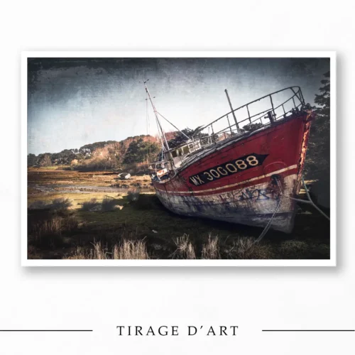 Photographie épave Kalinka en Bretagne, tirage d’art sur papier bambou, édition limitée