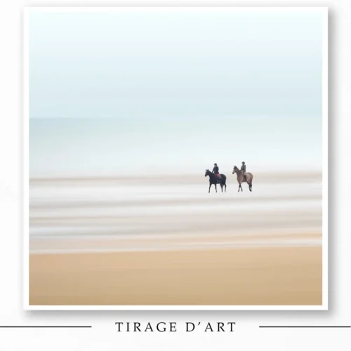 Horses on the beach, azure sea and soft tones – seaside decor