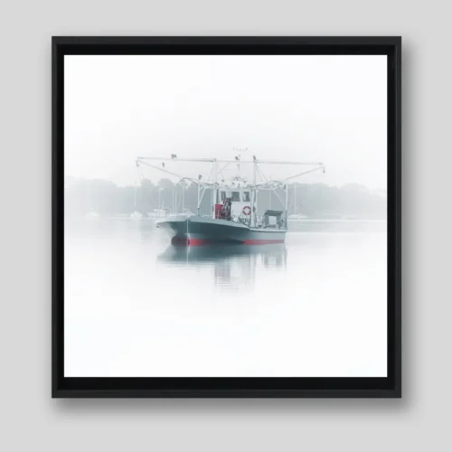 photo bateau pêche brume calme encadrement caisse américaine édition limitée