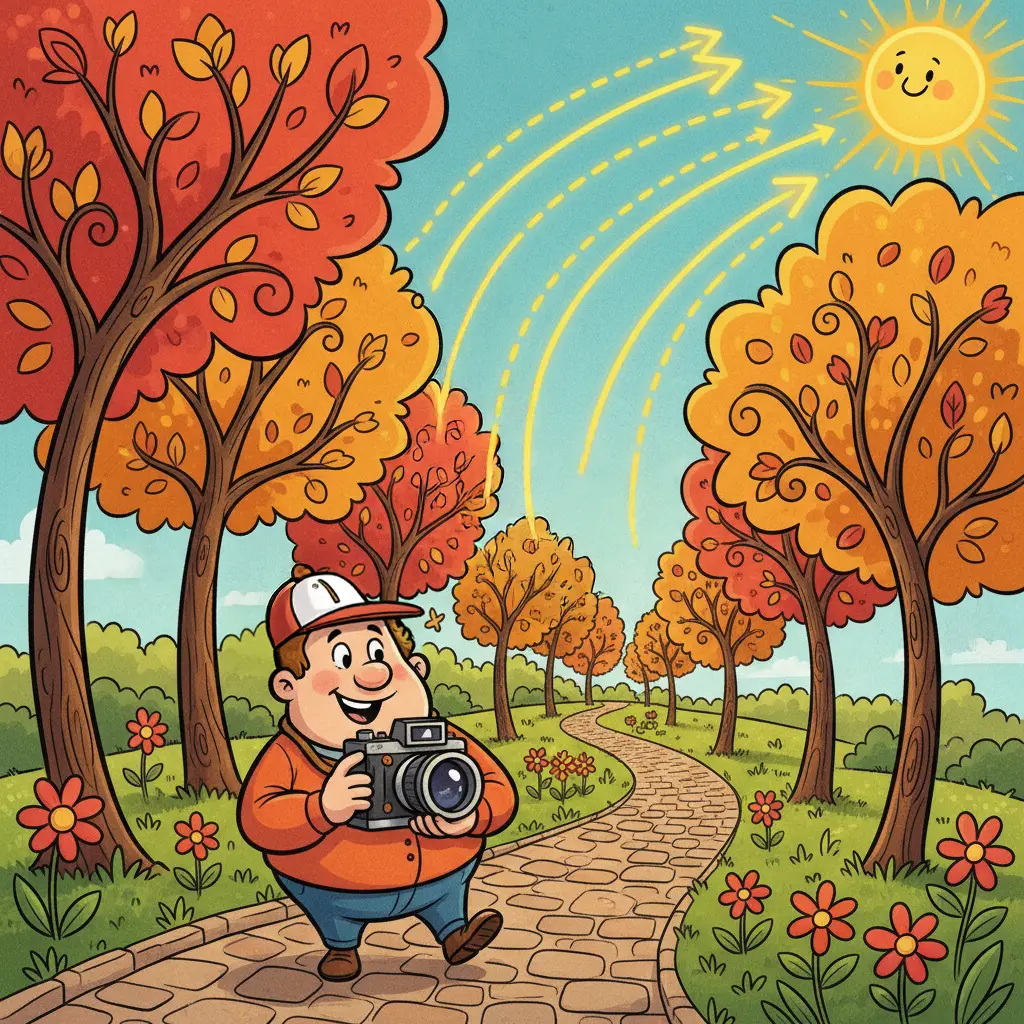 Illustration d'un photographe utilisant les lignes d'un chemin pour guider le regard du spectateur.