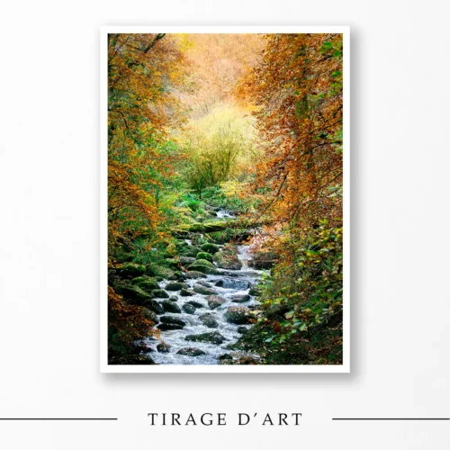 Tirage fine art cascade Ellez en automne, Finistère Bretagne - Photographie nature édition limitée