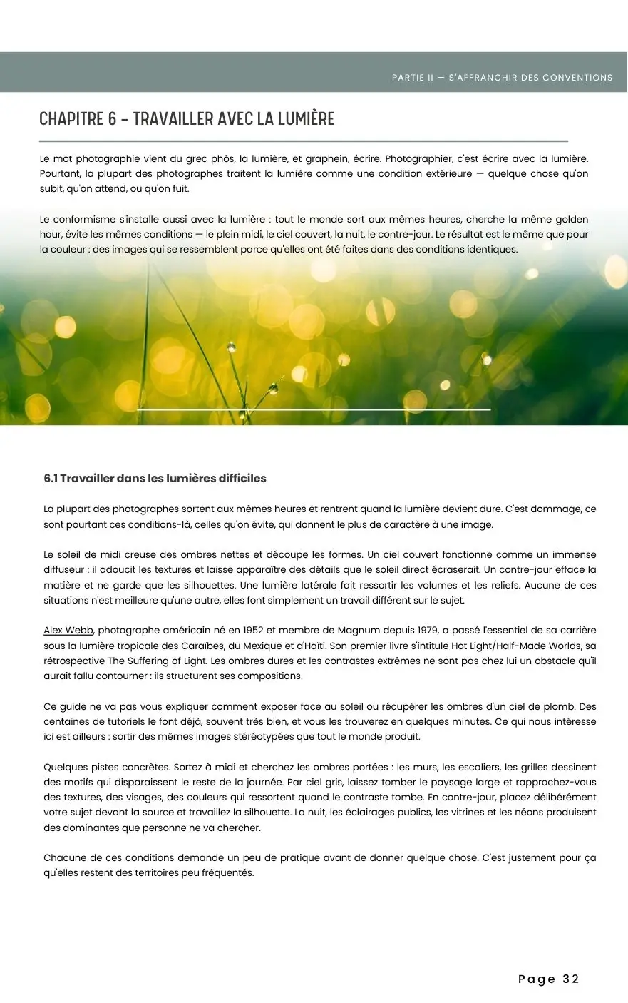 Ebook Devenir photographe d'art, chapitre Écrire avec la lumière Guide photographie artistique : double page du chapitre Écrire avec la lumière